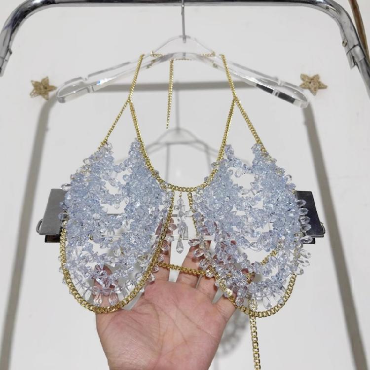 Beaded Body Chain Bra Multilayer Beads Chest Chain Body Accessories Jewelry for Women Girls Nightclub Raves Body Jewel