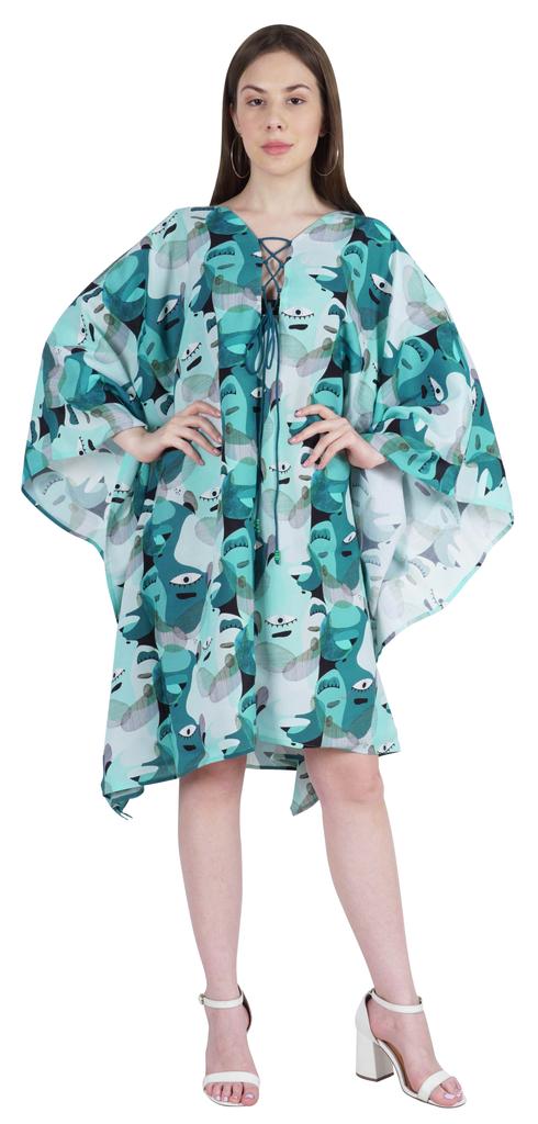 Moomaya Printed Short Turkish Kaftan For Women's Sexy Kaftan Evening Gown Beachwear