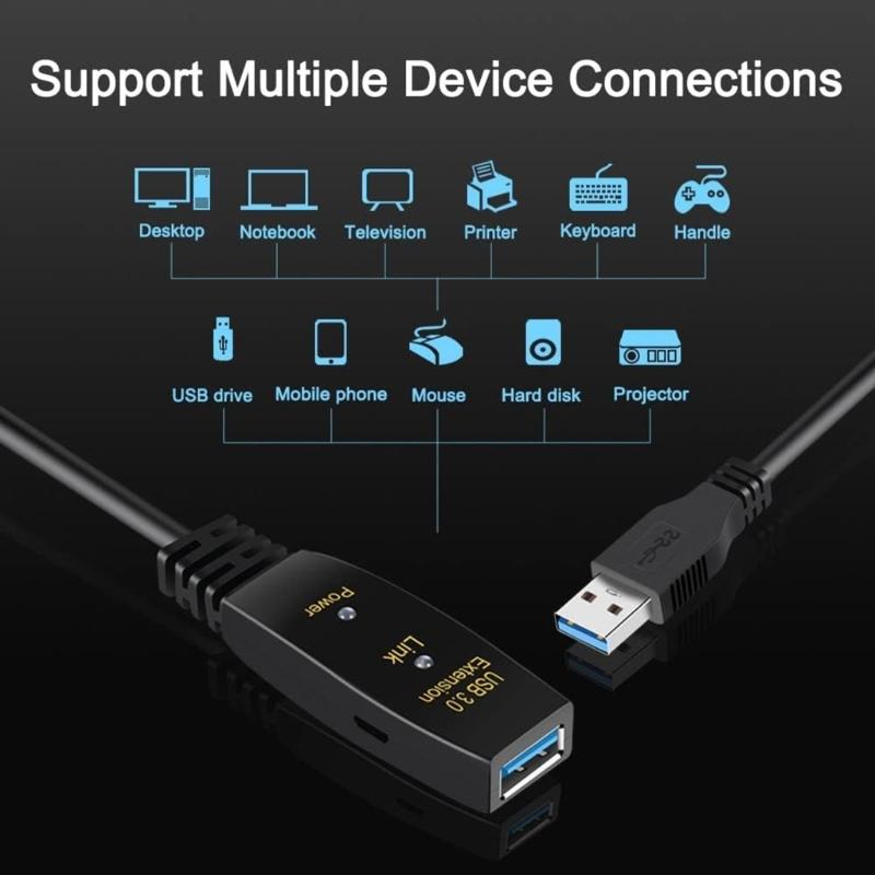 USB3.0 Extension Cord with Signal Boosters Active Repeater USB Male to Female Extender Wire for Wireless Netwrok Adapter