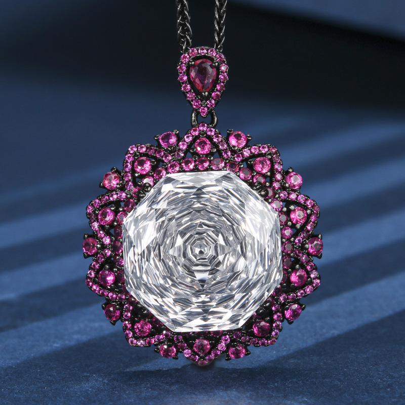 Jewelry Copper Bottom Gold-Plated Imitation Rose Cut Sea Blue Temperament Retro Black Gold Pendant Jewelry Main Stone 18Mm