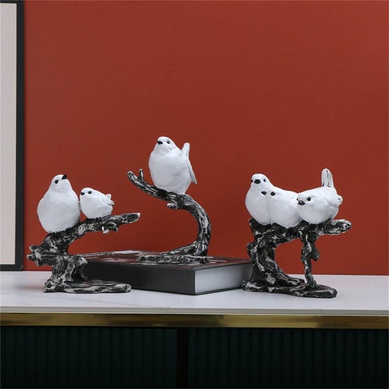 Animal Statue Modern Sculpture for Home Office Desk Decor Resin Birds Figurine Gifts Decorative Birds on Branch Statue
