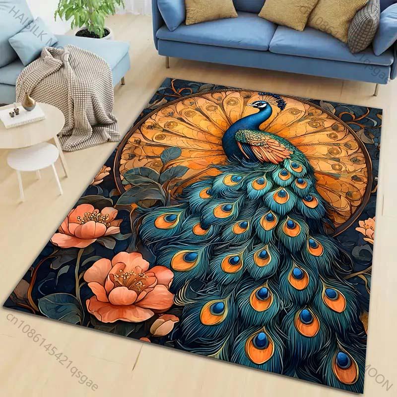 Peacock and decorative feathers Pattern Rug Carpets for Bedroom Living Room Sofa Mat Creative Door Mat Cloakroom Home Decor