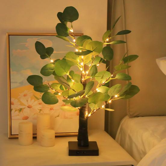 55 LED Bead Eucalyptus Tree Table Lamp Artificial Potted Greenery Plant with Light Simulated Bonsai Night Light for Bedroom Living Room Office Decor