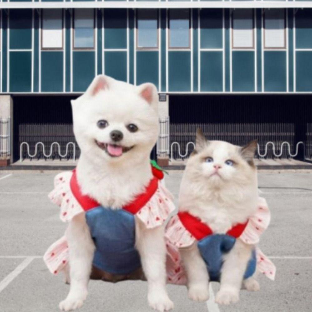 Heart Print Dog Harness Dress Cute Pet Dress Universal Denim Puppy Princess Skirt  Pet Supplies