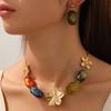 Gold Ball Stud Drop Earrings with Olive Green Resin Charm for Women