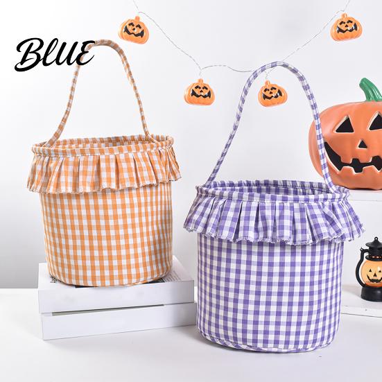 Versatile Household Storage Candy Bucket Plaid Trick Ruffle Halloween Basket or Treat with Handle Pumpkin Ghost Pattern Totes for