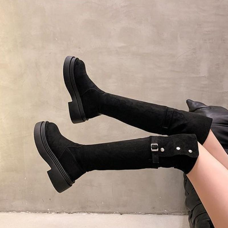 Women's Flip-Fold Thick Sole Over-The-Knee Chelsea Boots Autumn/Winter New Chunky Heel Slimming Design Comfort Shoes