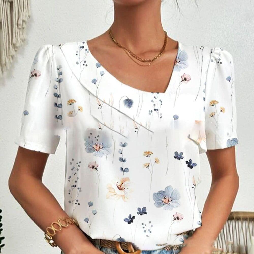 

Елегантна жіноча сорочка, повсякденна блуза, з коротким рукавом, вільні повсякденні однотонні модні топи з принтом, великий розмір M