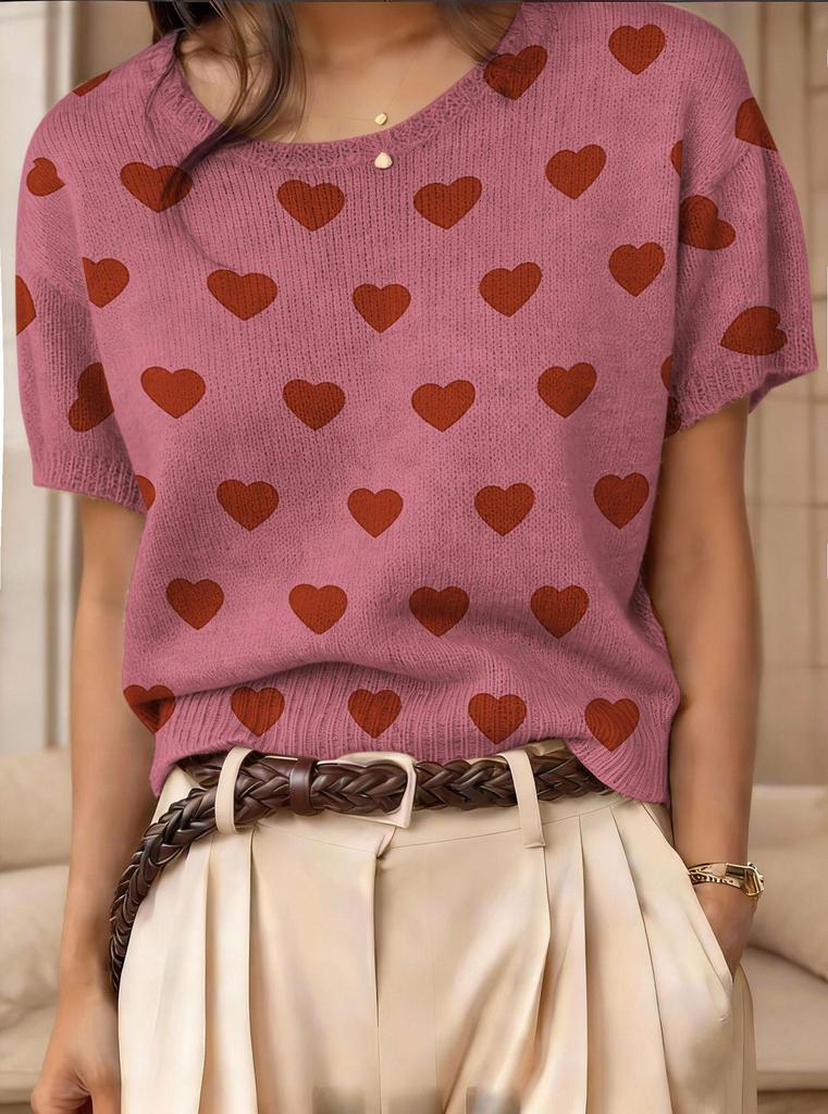 Top Maglione Girocollo a Maniche Corte Jacquard Color Block Retrò 2026
