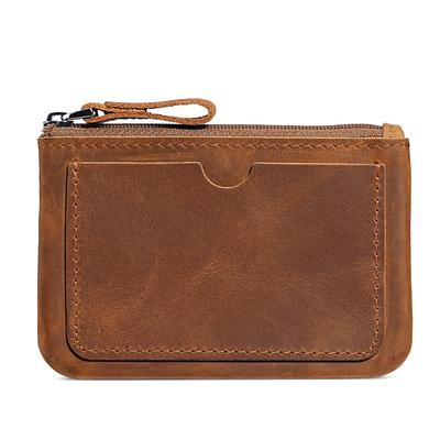 Vintage 100% Vollnarben Echtes Leder Münzbörse Unisex Schlank Kleine Geldbörse Reißverschluss Kartenhalter Lässiger Retro-Stil für Männer Frauen