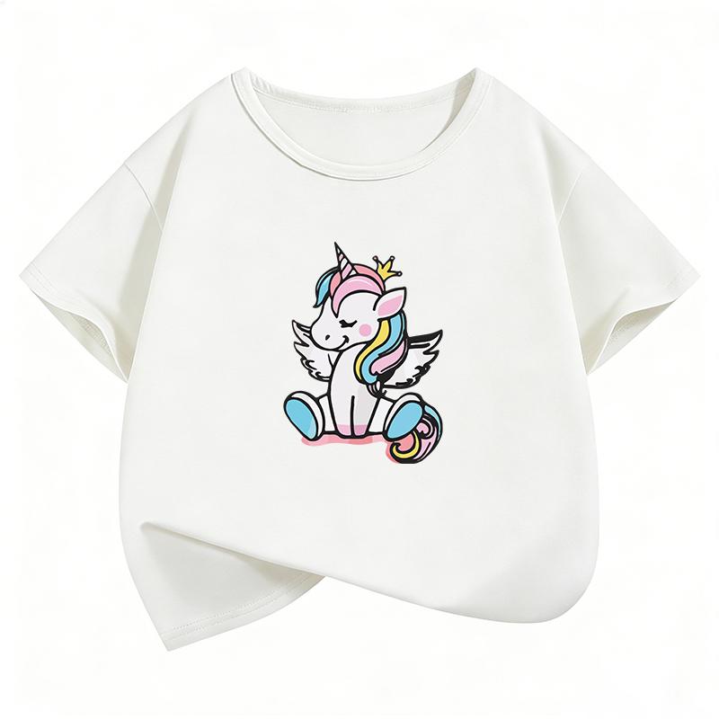 Summer Spring Kawaii Short Sleeve Angel Unicorn T Shirts Funny Manga Kids Childrens Tshirt Boys Girls Casual Top Tee