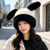 Coldproof Rabbit Ears Beanies Solid Color Ear Protection Hat Funny Plush Pullover Cap  Women