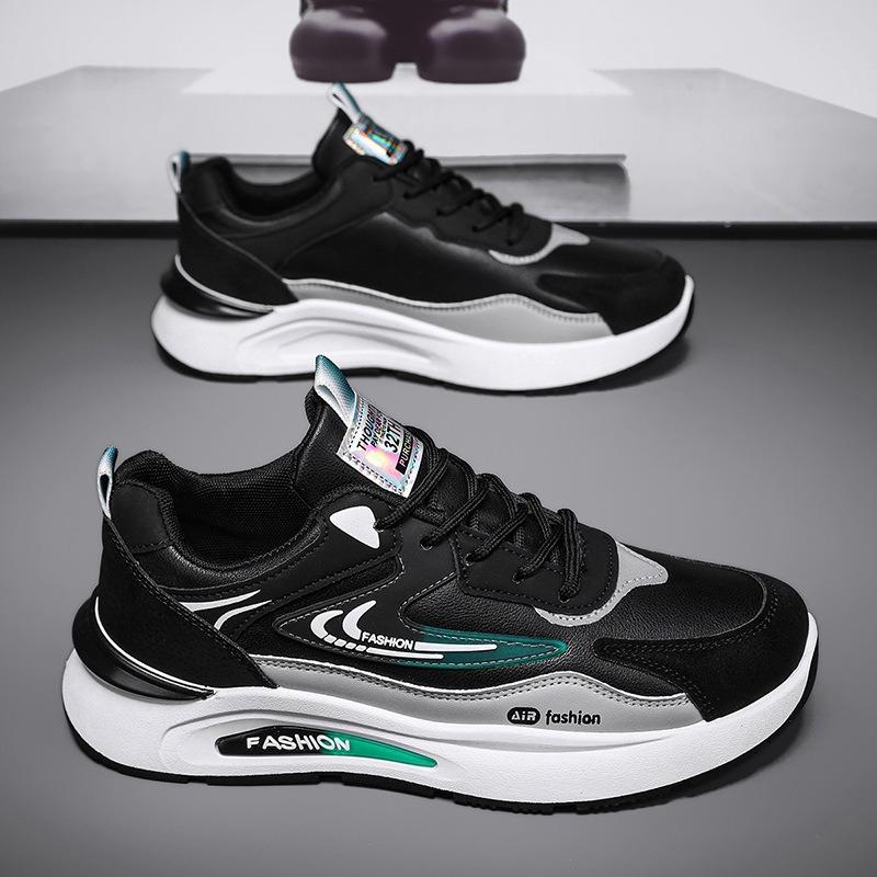 New Men's Sports Single Shoes Leather Surface Waterproof Trend Versatile Casual Dad Shoes Soft Sole Non-slip Running Shoes