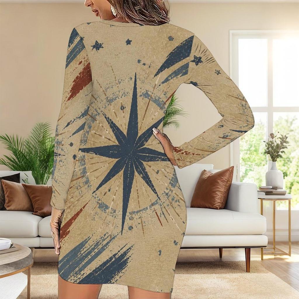 Plus Size Women Long Sleeve Bodycon Midi Dress Slim Fit Comfortable Casual Party Dress