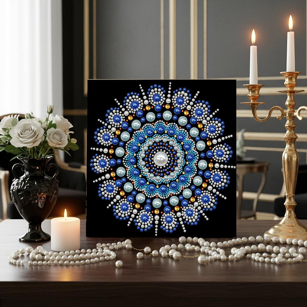 DIY Mandala Perlenkunst Malerei für Erwachsene Geschenk Heimdeko Perlen Edelstein Malereien Bild Kunsthandwerk 25x25cm Mit Rahmen