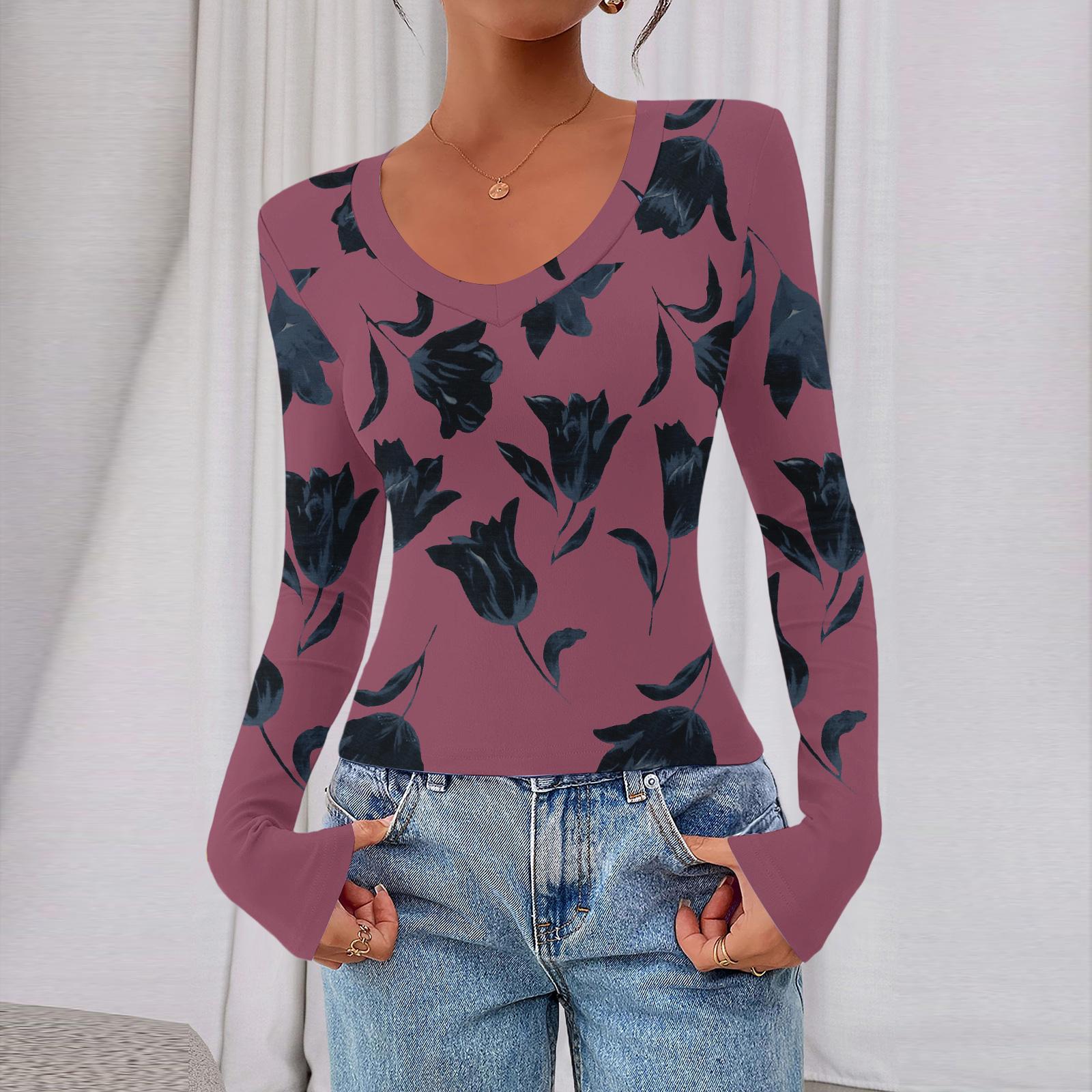 

Женский повседневный модный топ с глубоким V-образным вырезом, облегающий, укороченный, с цветочным принтом для прогулок XXL