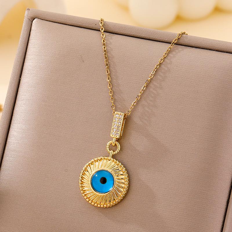 Women's Titanium Steel Blue Evil Eye Pendant Necklace - Light Luxury Clavicle Chain Jewelry