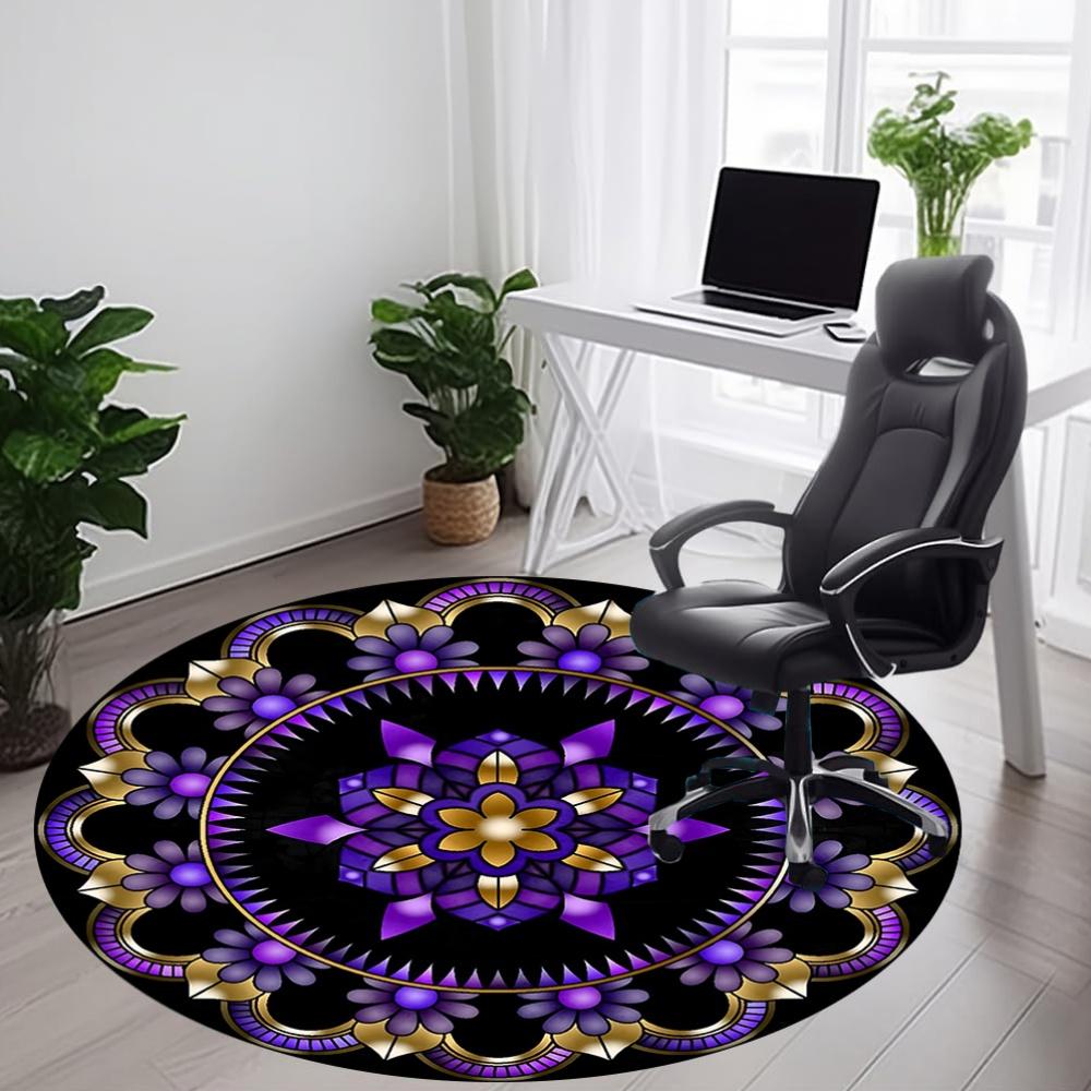 1pc Purple Floral Mandala Carpet, Round Non Slip Durable Large Size Office Carpet, Suitable for Office