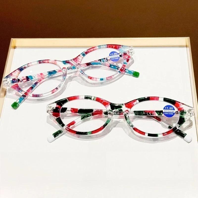 High-End Transparent Floral-Print Oval Small Frame Presbyopia Glasses Anti Blue Light Eyeglasses Lady And Gentleman +1.0 To +4.0
