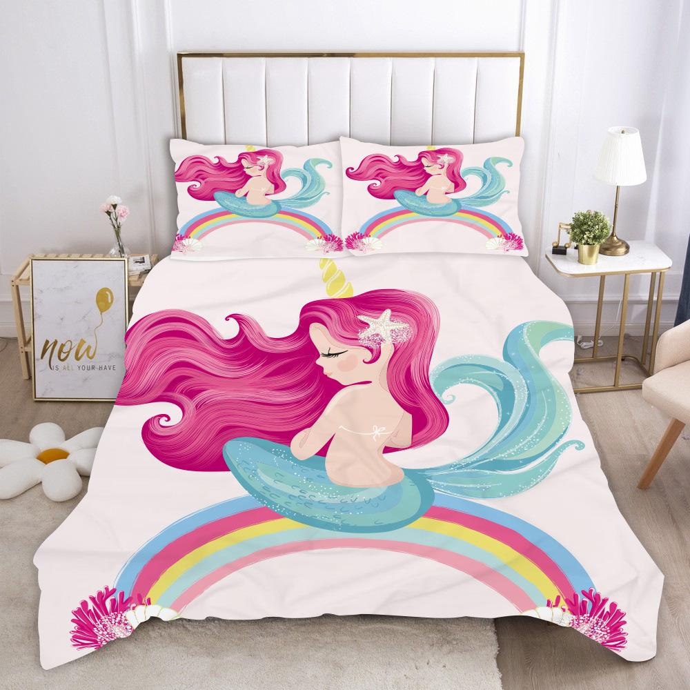 Comforter Mermaid King Queen Cute Cartoon Fairy Tale Sea Creature Bedding Set Fish Scale Girly 2/3Pcs