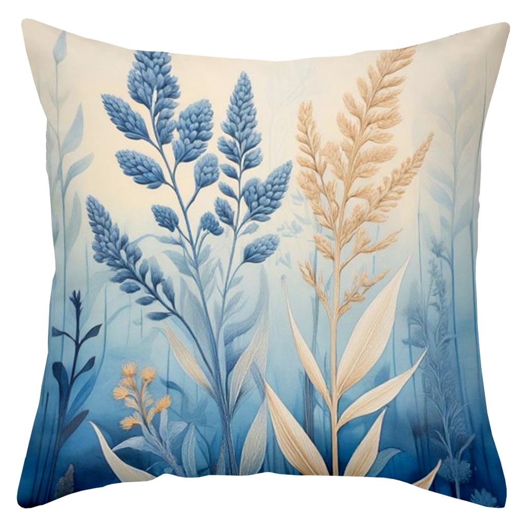 Floral Printed Throw Pillows Blue Beige Decorative Cushions Polyester Pillowcase, Sofa Decorative Cushion Cov Headboard Pillow