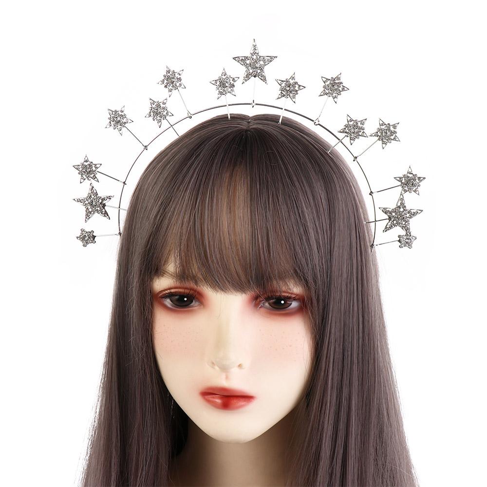 Metal Halo Crown Silver Baroque Hairbands Temperament Star Hair Hoop  Head Jewelry