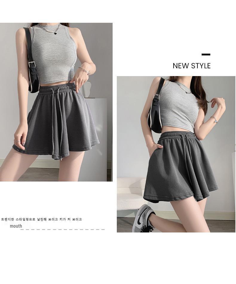 Women's Summer 2025 Gray Ballet-Style High-Waisted A-Line Wide-Leg Loose Casual Shorts
