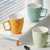 Diamond Lattice Relief Ceramic Cups 2025 New Household 420ml Underglaze Color Handle Milk Mugs Aesthetic Couple Coffee Cup