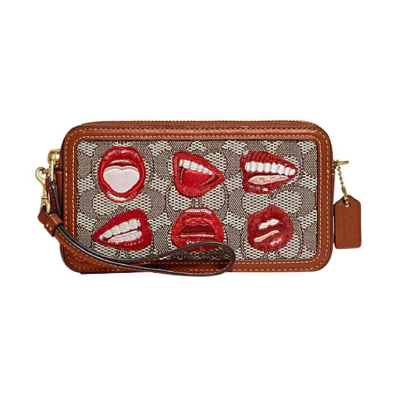 

COACH crossbody bag Tom Wesselmann co-branded Kira 19 classic presbyopic lip patch with zipper canvas and leather fabric canvas charter shoulder small коричневый