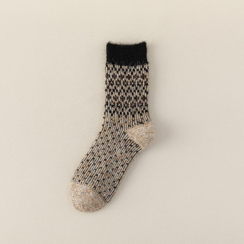 Wool Warm Retro Socks Women'S Medium Tube Socks Thickened And Velvet Ethnic Style Winter Stockings Women'S Pile