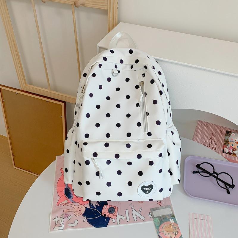 Schoolbag Korean Version of Small Fresh Polka Dot Schoolbag for Girls In Junior High School, Simple and Cute Student Backpack, High Value Fashion