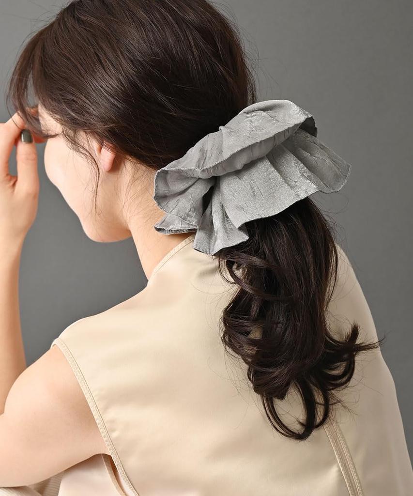 VINGTAINE Wrinkled Ruffled Hair for Scrunchie, Big, Chic, Voluminous, Accessory, Simple, Casual, Adults, HS-207-GY