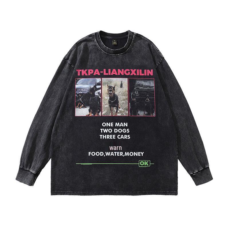 TKPA Dobermann Vintage Rundhals Unisex T-Shirt – Gewaschen, Retro High Street Stil, Lockere Passform, Kurzarm Streetwear