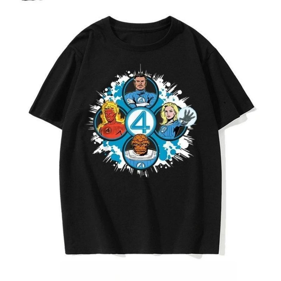 Genuine Fantastic 4 Short Sleeve Super British Fantastic 4 Versatile Loose Crew Neck T-Shirt Short Sleeve