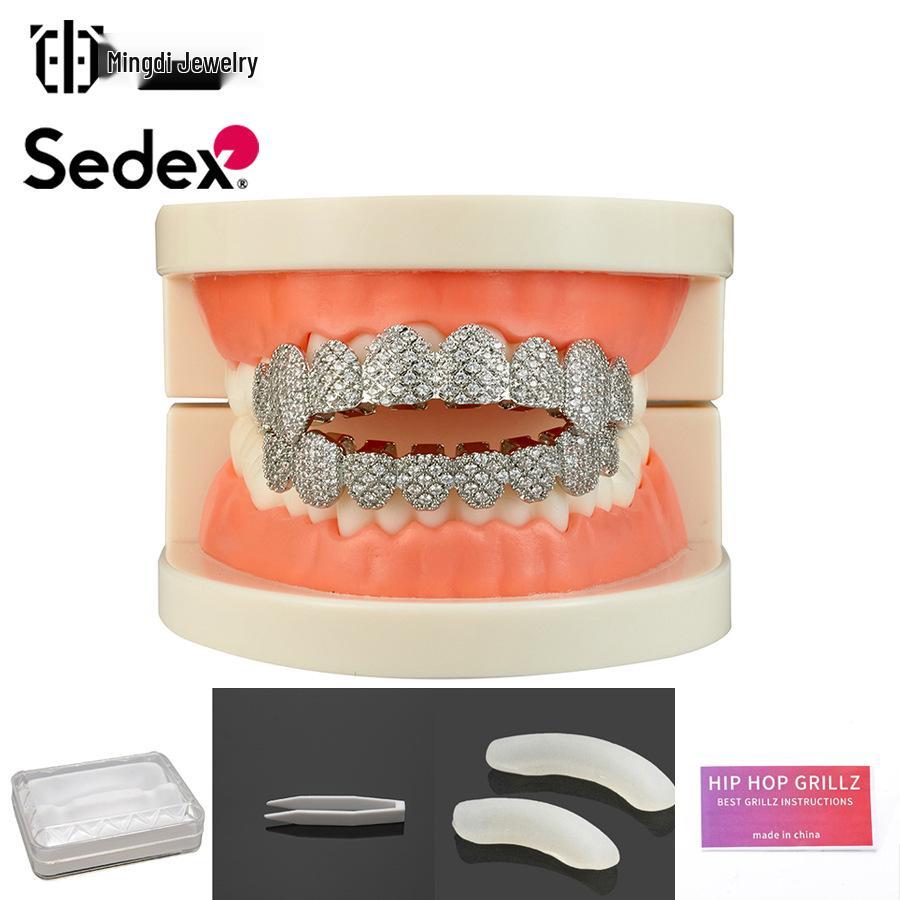 Grillz din Cupru Placat cu Aur Real de 14K și Zirconiu – Halloween Hip Hop Exagerat Rap Bijuterii pentru Dinți cu Diamante