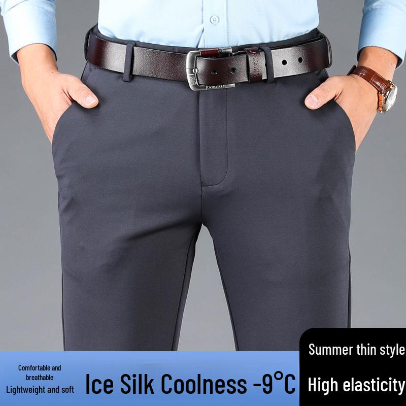 Pánské nadměrné ležérní elastické oblekové kalhoty - Slim fit, nemačkavé, formální kalhoty pro business