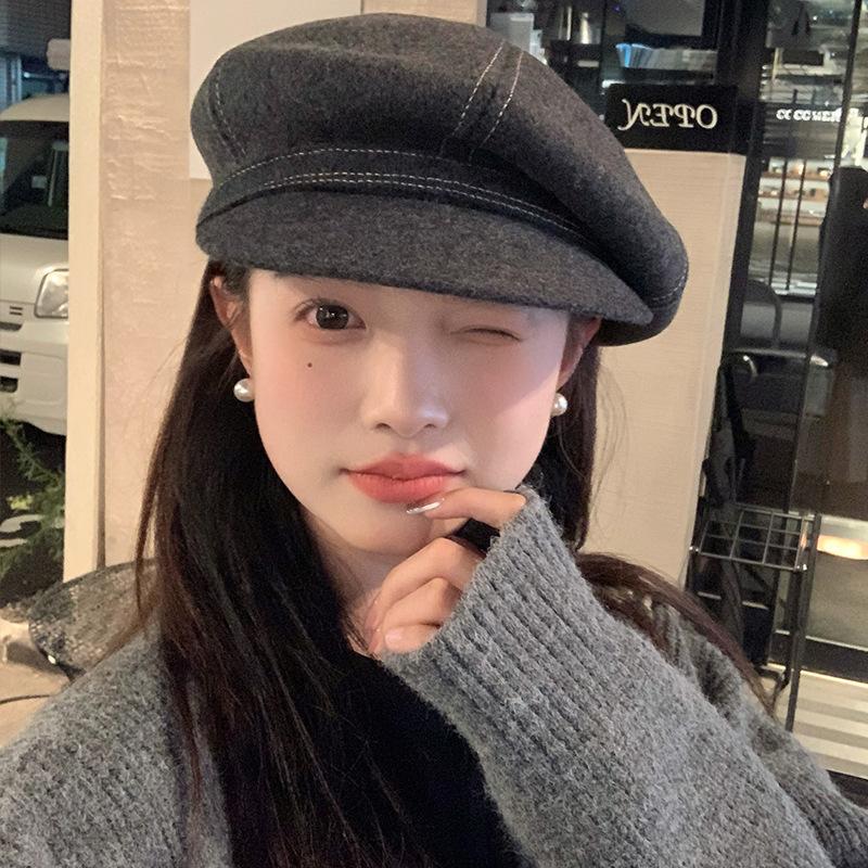 Australian Hair Beret Women'S Autumn And Winter High-Quality Face Small Literary Temperament Elegant Octagonal Hat Versatile Casual Painter Hat