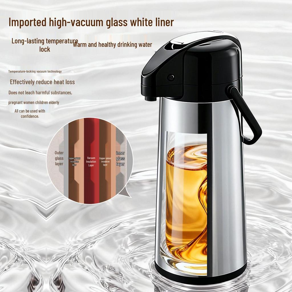 Giant Press-Type Hot Water Kettle with Large Capacity, Double-Tube Glass Liner for Household or Tea Room