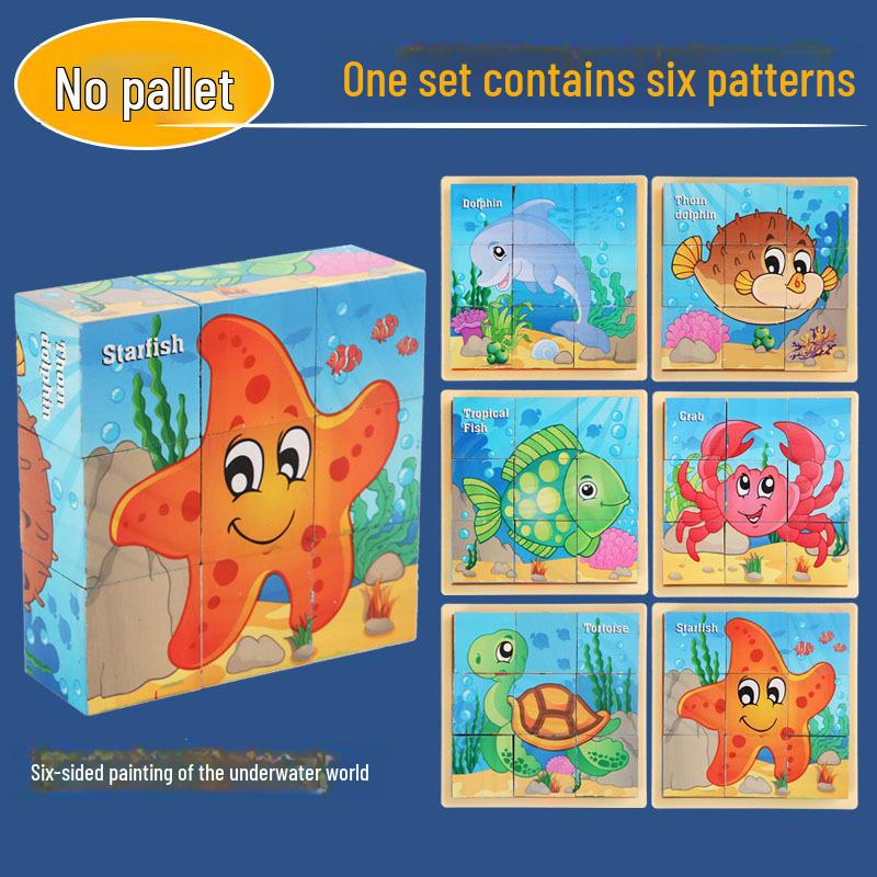 Nine-Piece 3D Six-Sided Educational Puzzle Blocks for Kindergarten Children