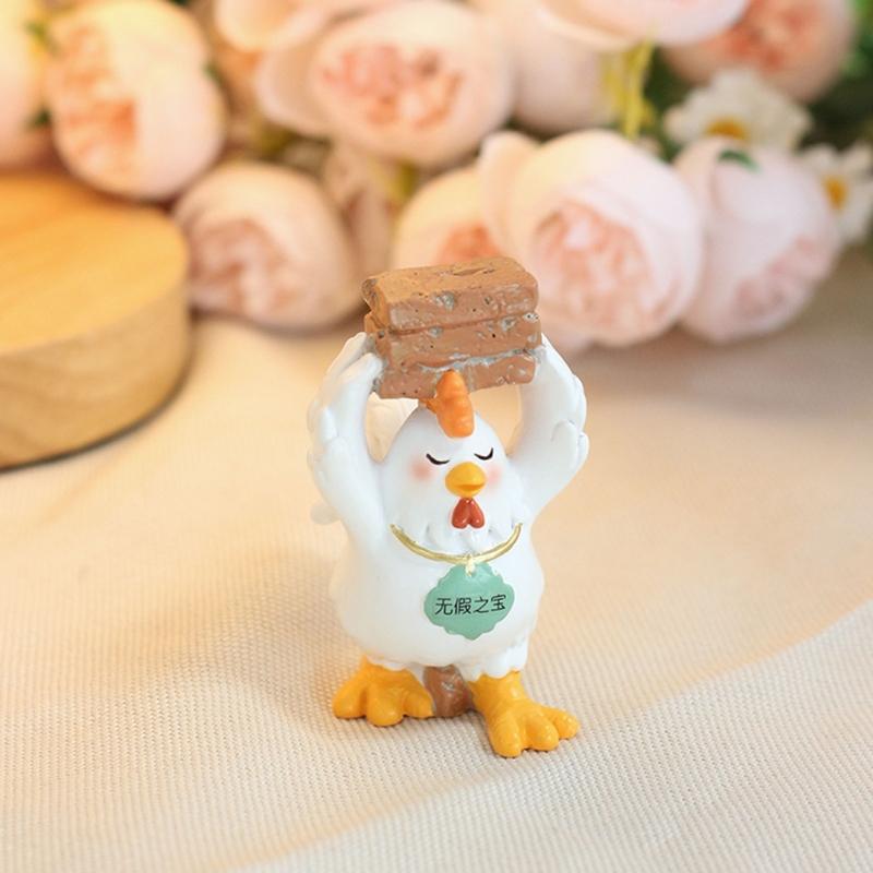 Resin Chicken Figurines with Brick Chicken Garden Statues Decors Decorative Ornament for Home Table Desk Yard Decors