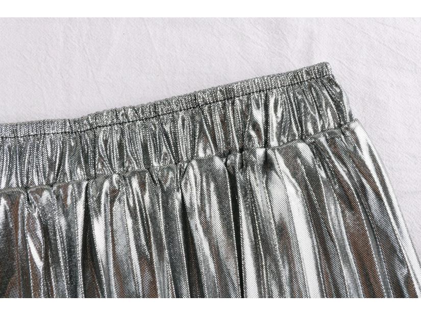 Autumn/Winter 2019 Korean High-Waist Slim Pleated A-Line Skirt with Reflective Metal Details