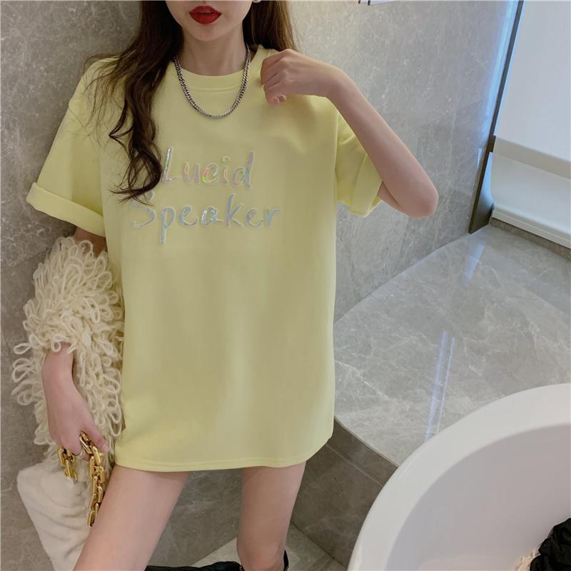 Sommer Damen Buchstaben Print T-Shirt Mädchen Harajuku Rundhals locker Lässig Y2K Oberteil T-Shirts Kurzarm Grafik T-Shirts Hip Hop Streetwear