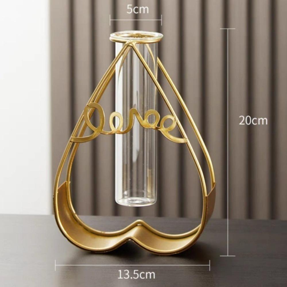 2025 Pentagram Heart Hydroponic Vase Home Decoration Tabletop Ornament Glass Test Tube Nordic Style Triangle Rectangle Iron Art