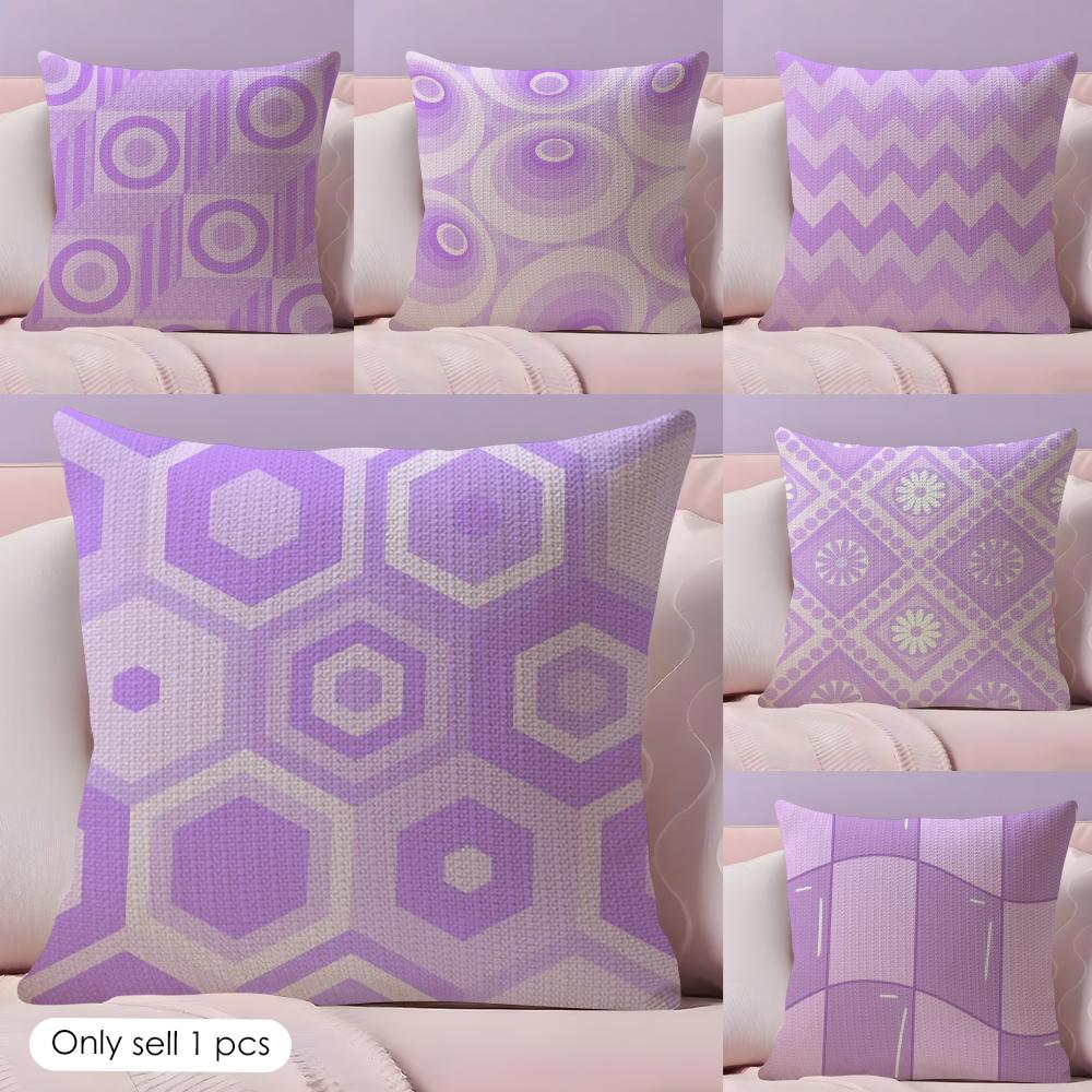 Purple Geometric Art Cushion Cover Natural Linen Organic Fabric DoubleSided Printing Couch Pillow Covers Home Decor