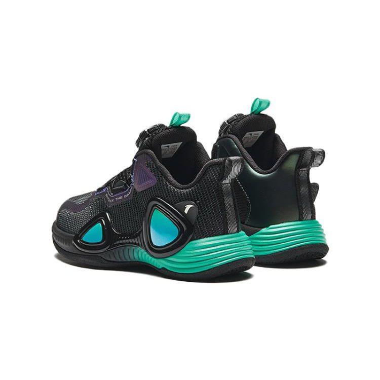 Anta Kids Magic Eye Comfortable Versatile Shock Absorbing Wear Resistant Mid Top Basketball Shoes Kids Basketball Shoes Black Purple Green 312349957-4