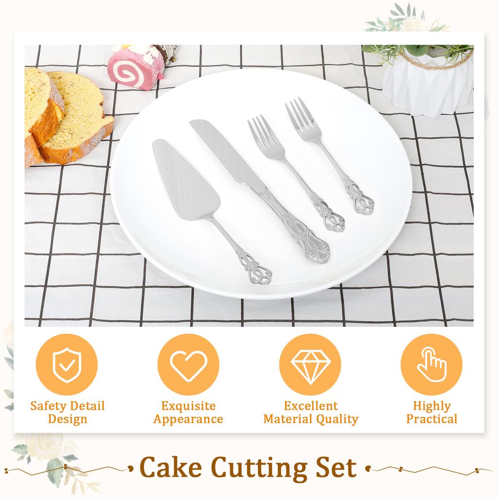 8ks Sada nože na dort, vidličky a servírovací lopatky Nerezová ocel Vynikající sada na krájení svatebního dortu Stříbrná/Zlatá pro svatební a narozeninové potřeby