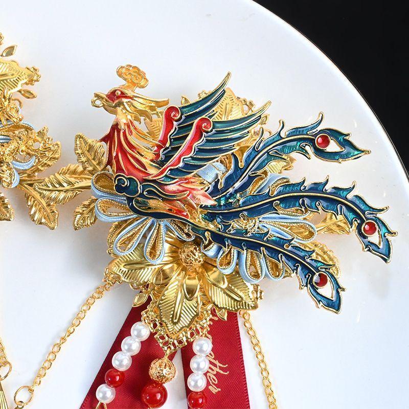 Premium Dragon and Phoenix Wedding Corsage Set for Bride and Groom - Elegant Boutonniere Pins