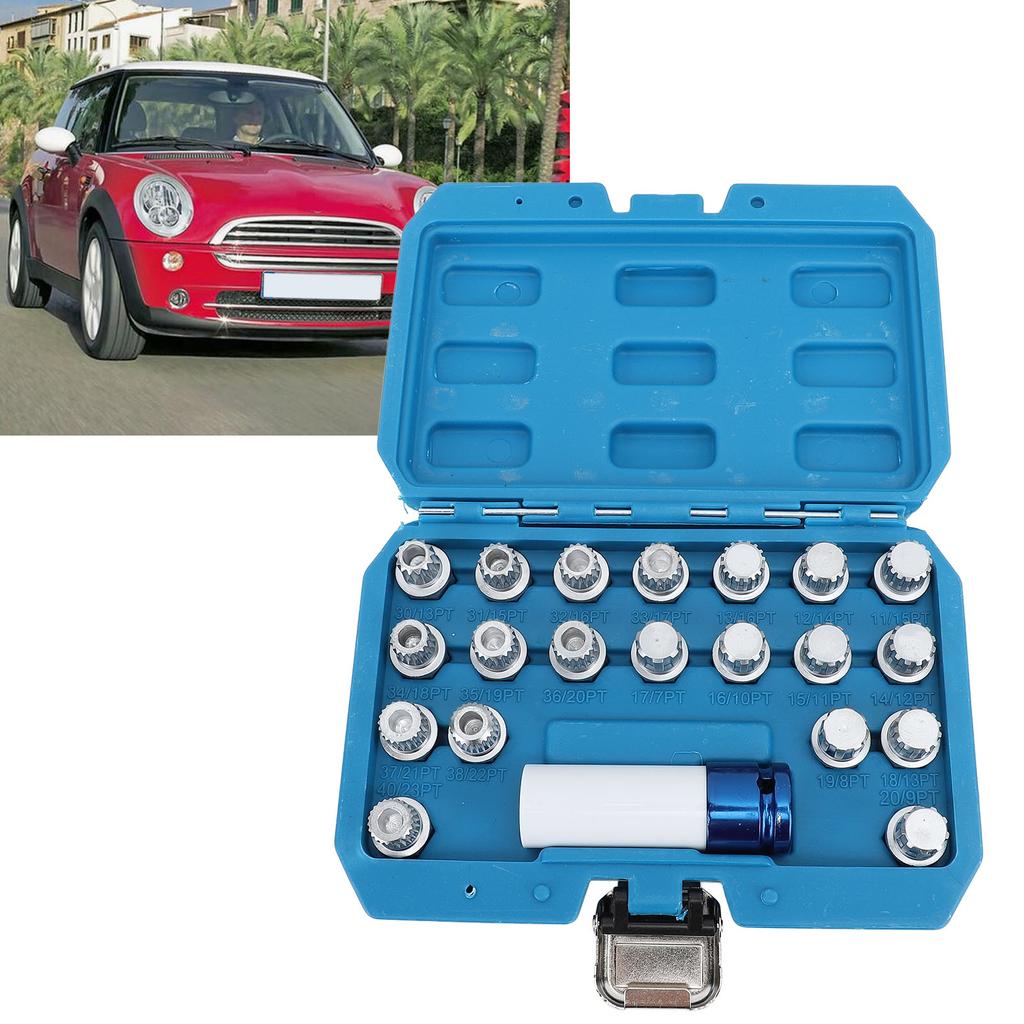 21pcs Wheel Lock Lug Nut Remover Tool Kit With 1/2in Drive Adapter Steel Chrome Plated 36 1 300 for R50 R52 R53