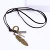 Vintage Feather Pendant Necklaces for Women Men Friendship Adjustable Long Leather Rope Chain Necklace Jewelry