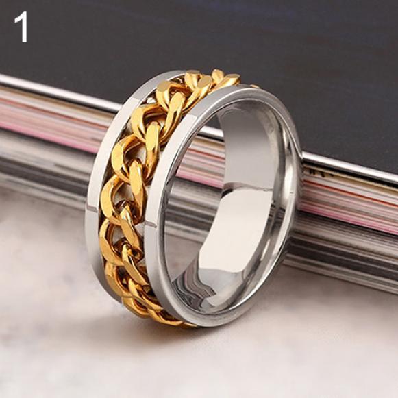 Punk Men's Women's Chain Style Stainless Steel Band Ring Jewelry Couple Gift